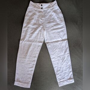 Boden White Linen Cropped Pants